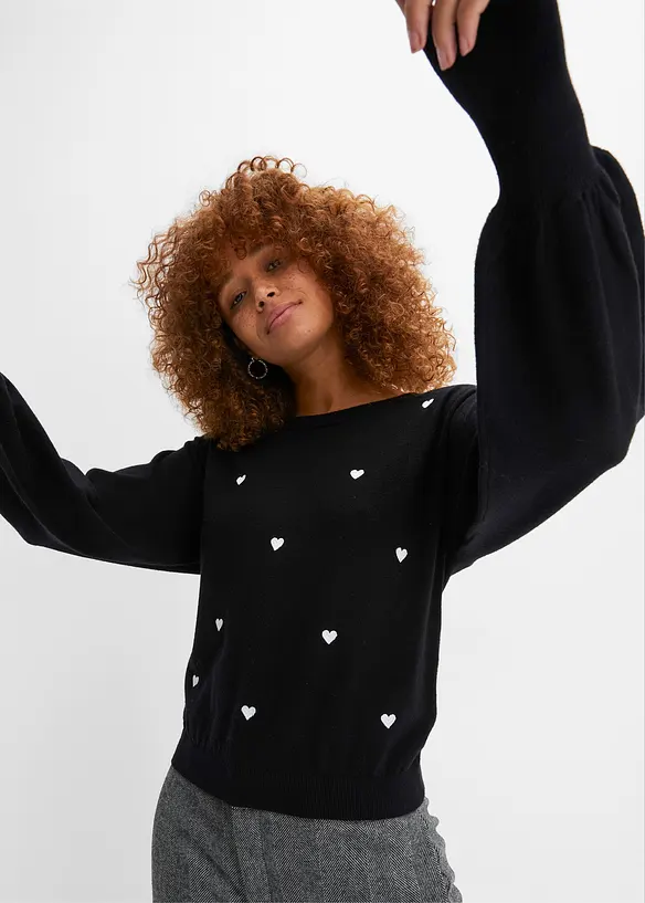 Finstrikket genser i viskosemiks, bonprix