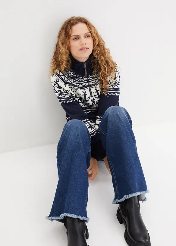 Maritim genser med koftemønster, bonprix