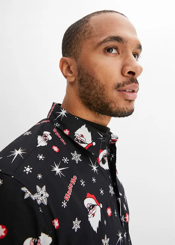 Langermet skjorte i 100% bomull med juleprint, Slim Fit, bonprix