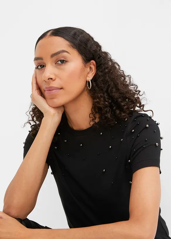 Topp med applikerte perler, bonprix