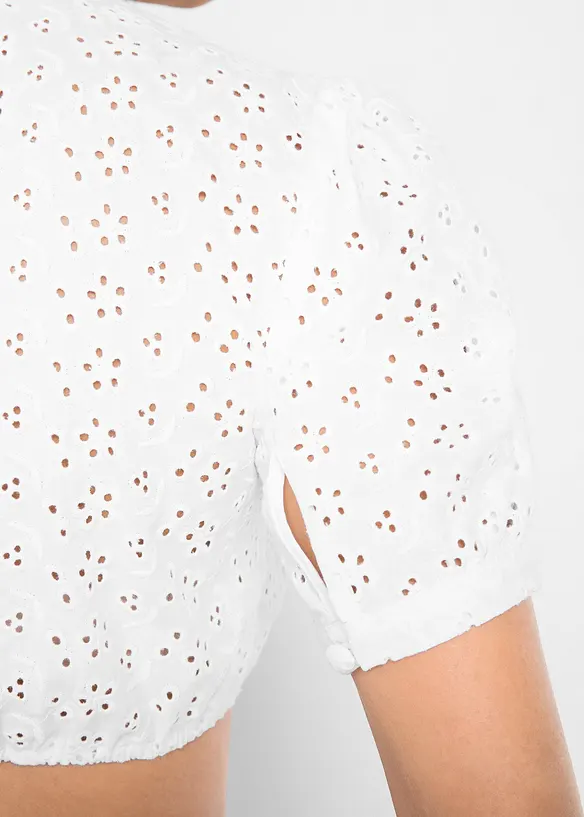 Tyrolerbluse med hullblonder, bonprix