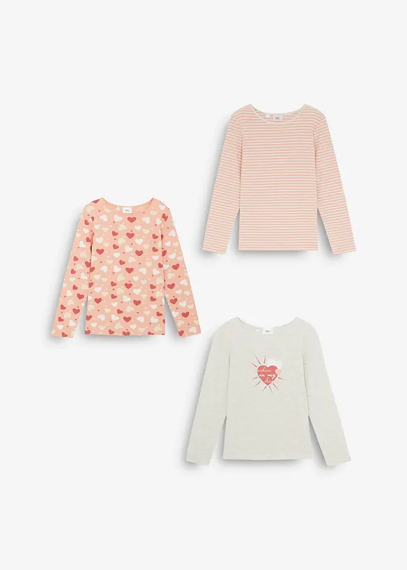 Langermet shirt av økologisk bomull for barn (3-pack), bonprix