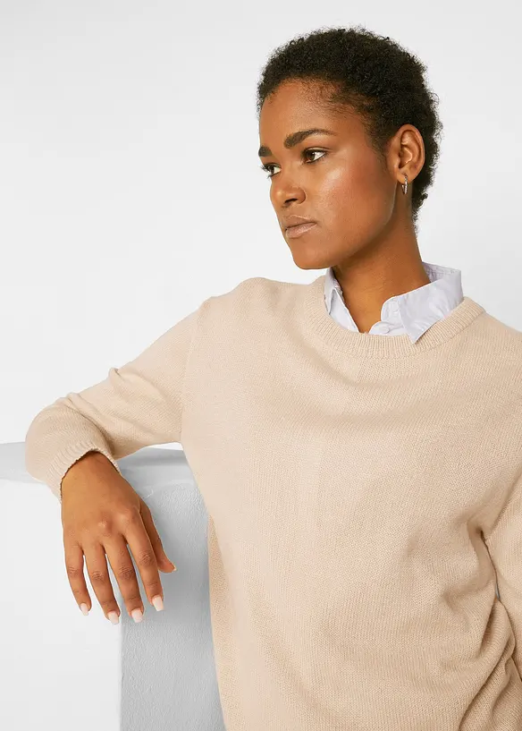 Strikket genser med rund hals, bonprix