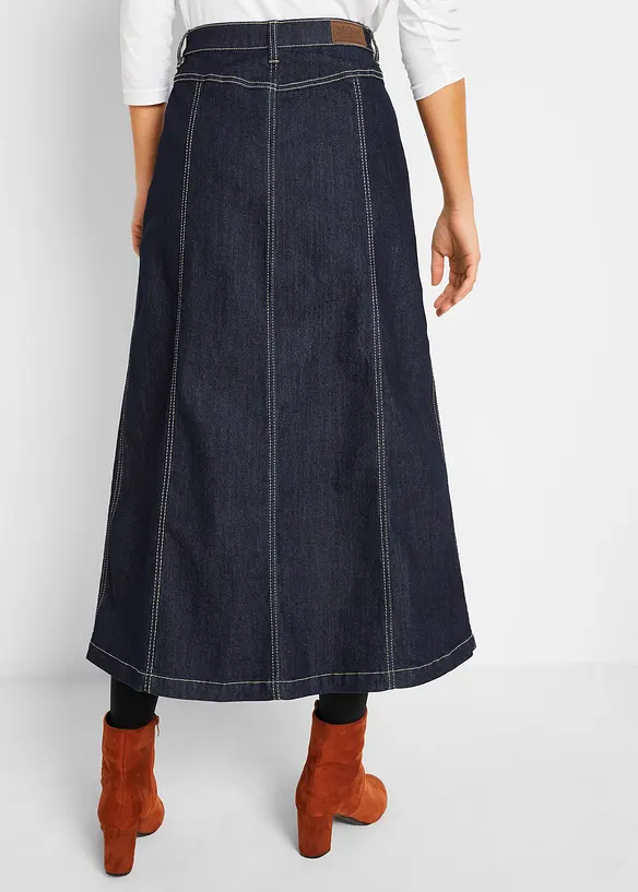 Jeansskjørt i komfortstretch, midi lengde, bonprix