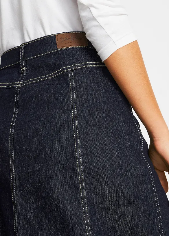 Jeansskjørt i komfortstretch, midi lengde, bonprix