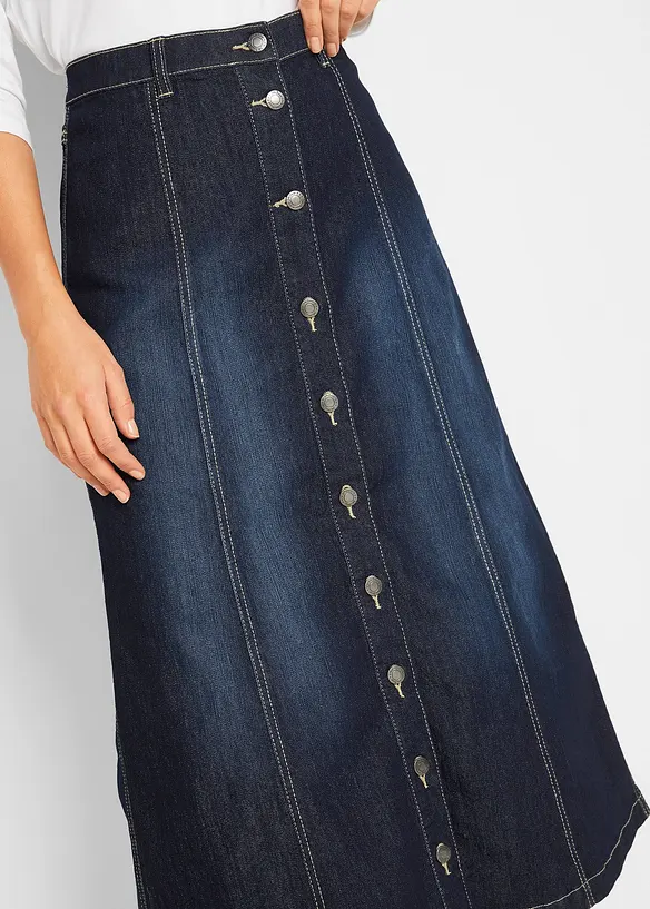 Jeansskjørt i komfortstretch, midi lengde, bonprix