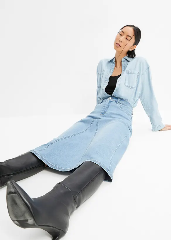 Denimskjørt med stretch, High Waist, bonprix