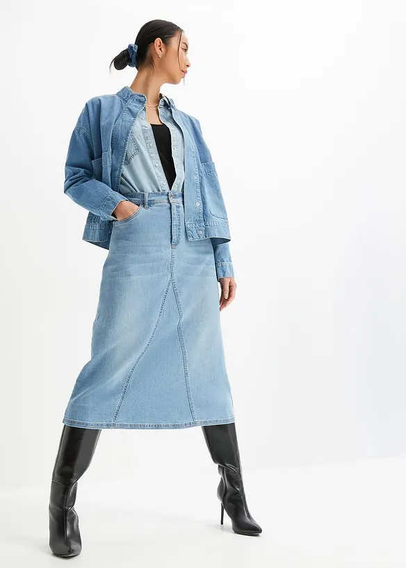 Denimskjørt med stretch, High Waist, bonprix