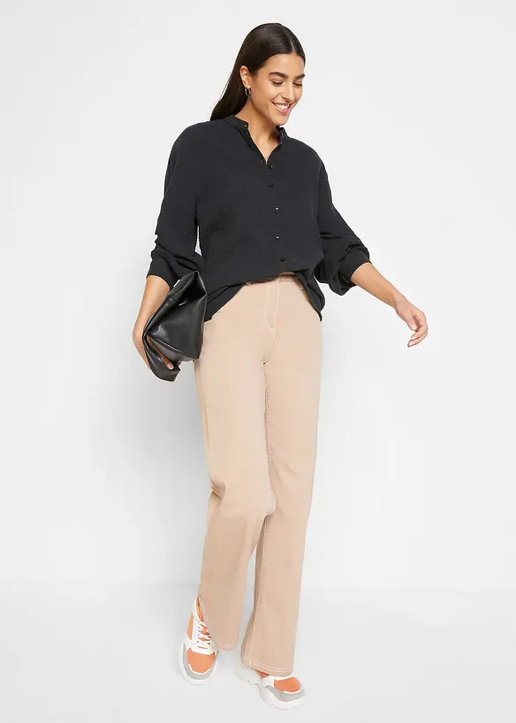 Lang bluse i bomullsmusselin, bonprix