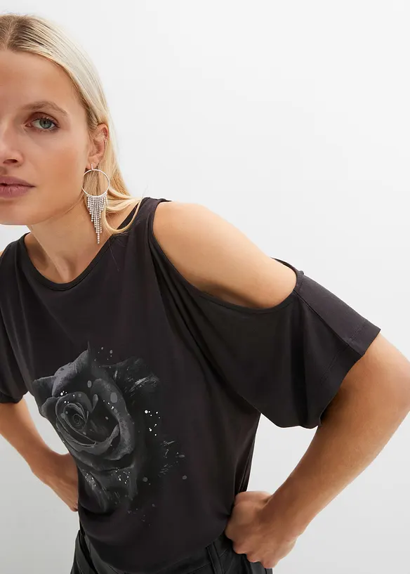Cold shoulder-topp i viskose, bonprix