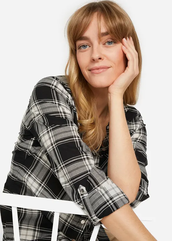 Rutete bluse i 100% bomull, bonprix