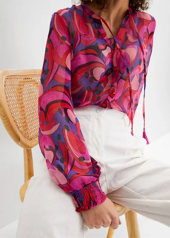 Bukse i vevd lin- og bomullsmiks, bonprix