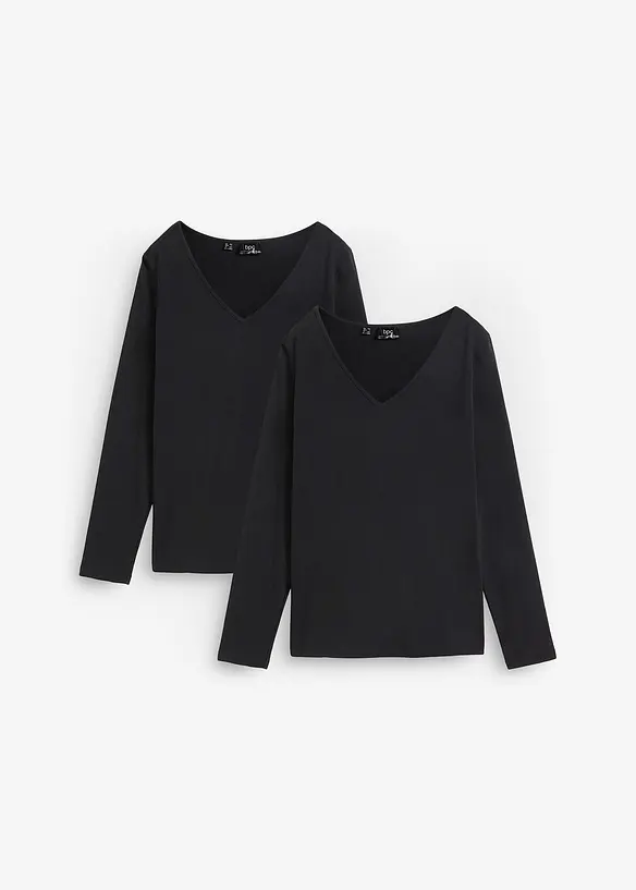 Langermet, figurnær topp (2-pack), bonprix