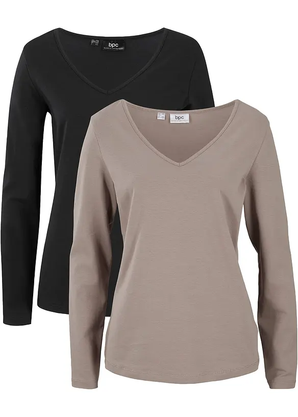 Langermet, figurnær topp (2-pack), bonprix