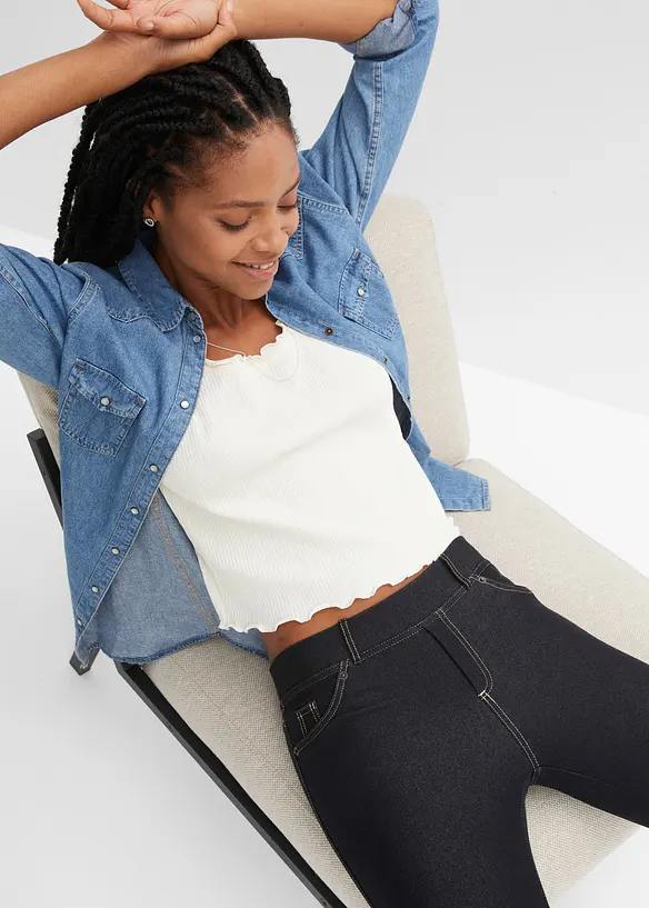 Leggings i denim look av bomullsmiks, bonprix