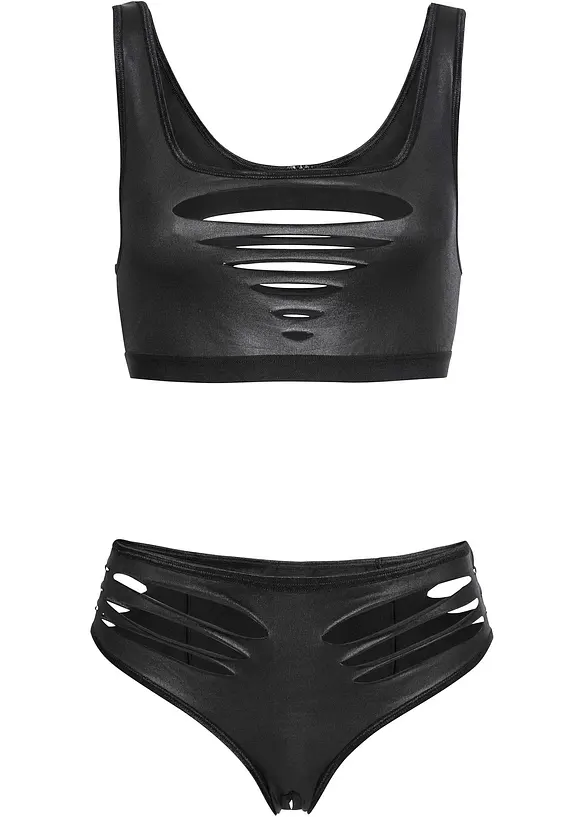 Bustier + truse ouvert i wetlook (2-delt sett), bonprix