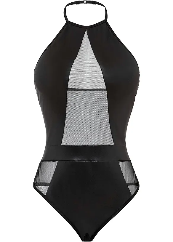 Stringbody ouvert med wetlook, bonprix