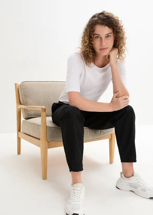Bukse av bomull-/linmiks, High Waist, bonprix