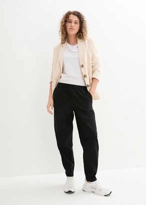 Bukse av bomull-/linmiks, High Waist, bonprix