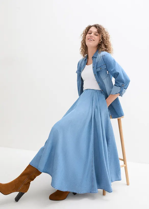 Denimskjørt, High Waist, komfortlinning, bonprix
