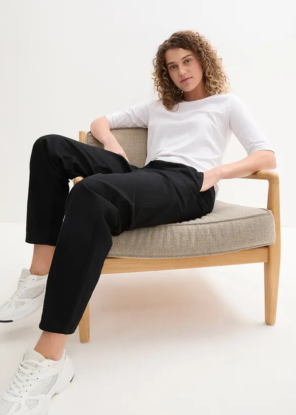 Bukse av bomull-/linmiks, High Waist, bonprix