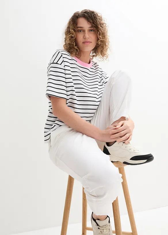 Bukse av bomull-/linmiks, High Waist, bonprix