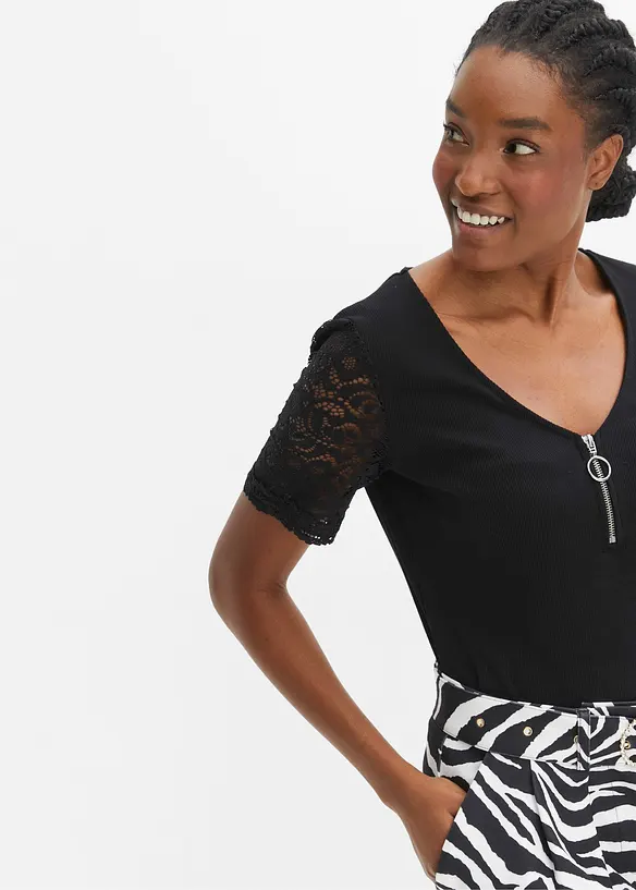 Ribbet topp i bomull, bonprix
