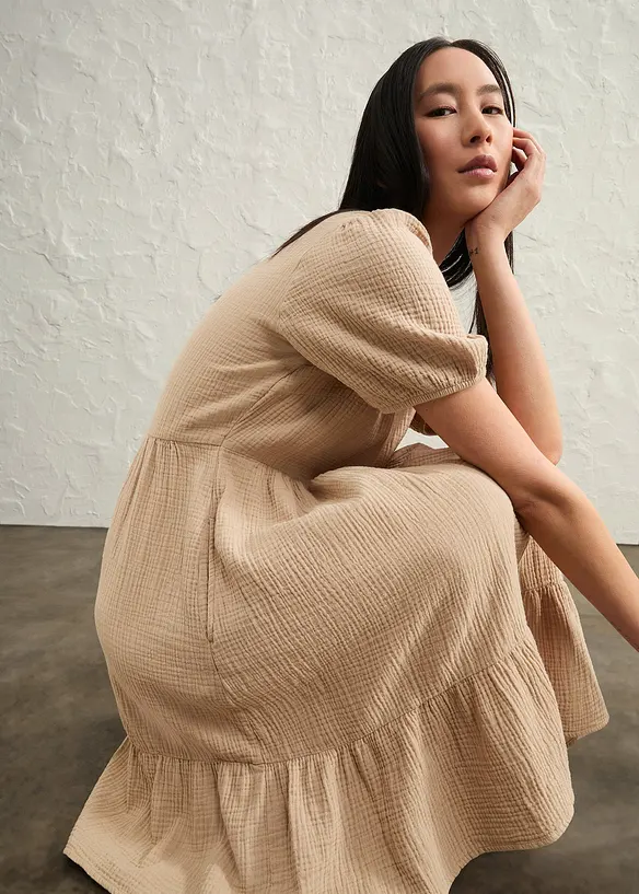 Oversized bomullskjole av musselin, bonprix