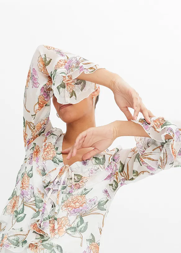 Bluse med print og volanger, bonprix