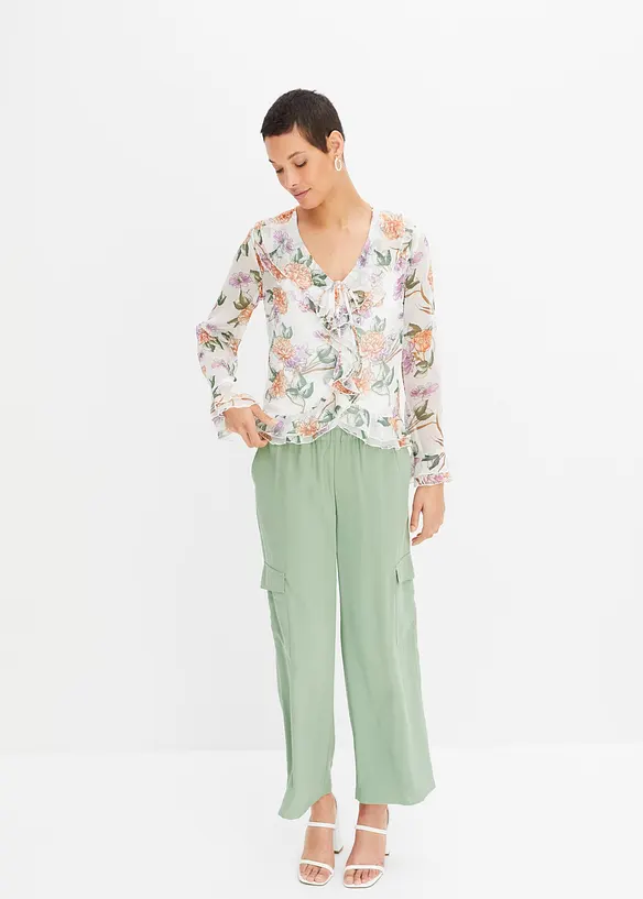 Bluse med print og volanger, bonprix