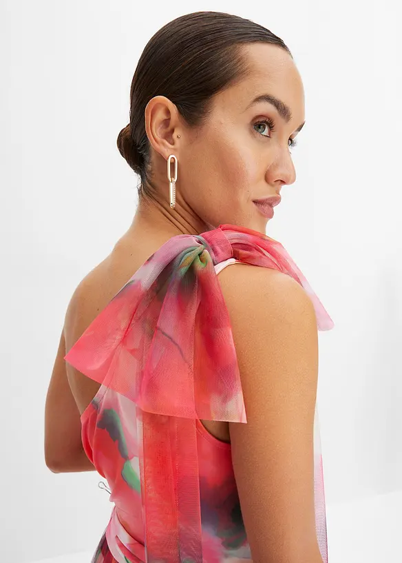 One-shoulder-kjole med plissert tyllskjørt, bonprix