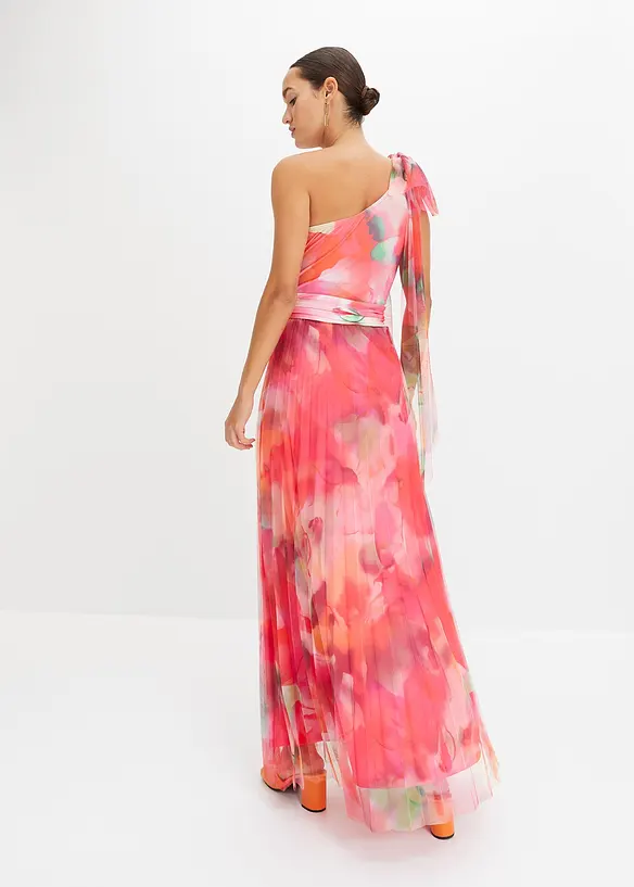 One-shoulder-kjole med plissert tyllskjørt, bonprix