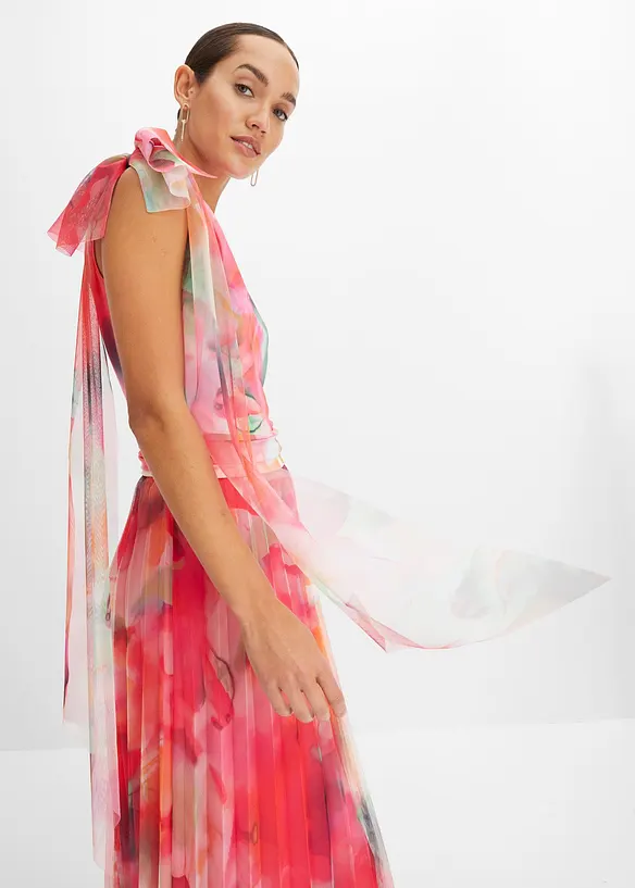 One-shoulder-kjole med plissert tyllskjørt, bonprix