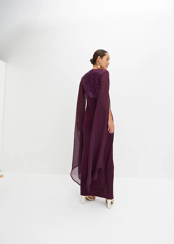 Maxikjole med paljetter og ermer i chiffon, bonprix