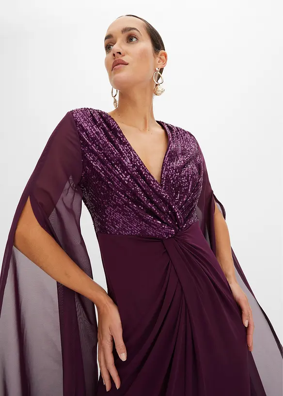 Maxikjole med paljetter og ermer i chiffon, bonprix