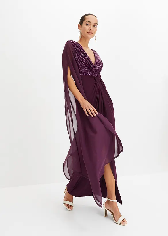 Maxikjole med paljetter og ermer i chiffon, bonprix