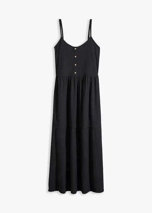 Jerseykjole med volanger og dekorativ knappestolpe, bonprix