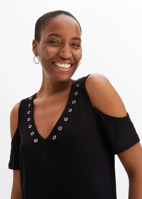 Cold Shoulder-topp med maljer, bonprix