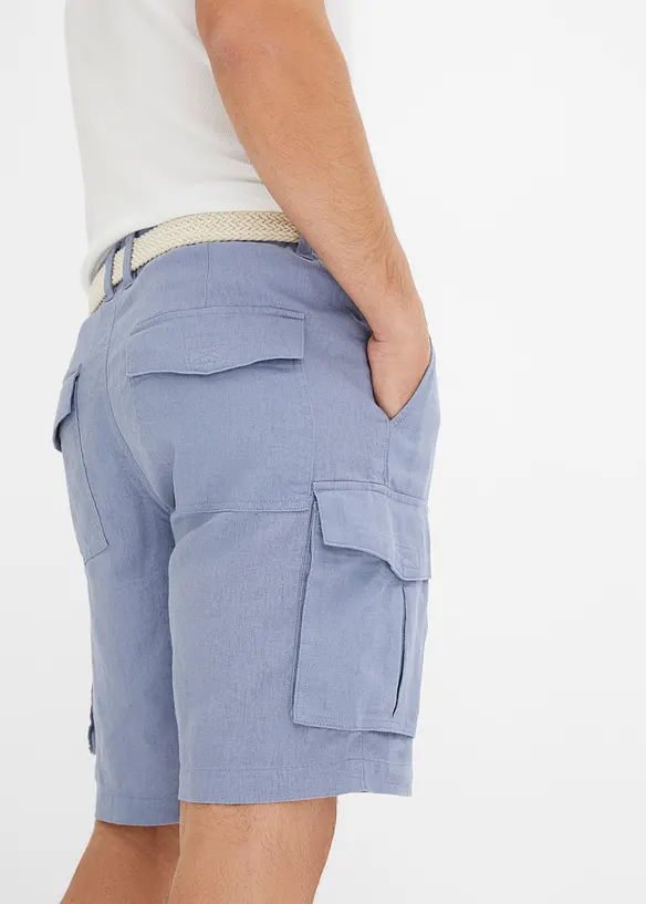 Regular Fit-cargo-bermudashorts i lin-miks med belte, bonprix