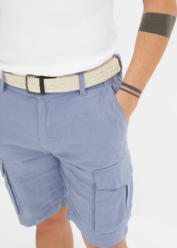 Regular Fit-cargo-bermudashorts i lin-miks med belte, bonprix