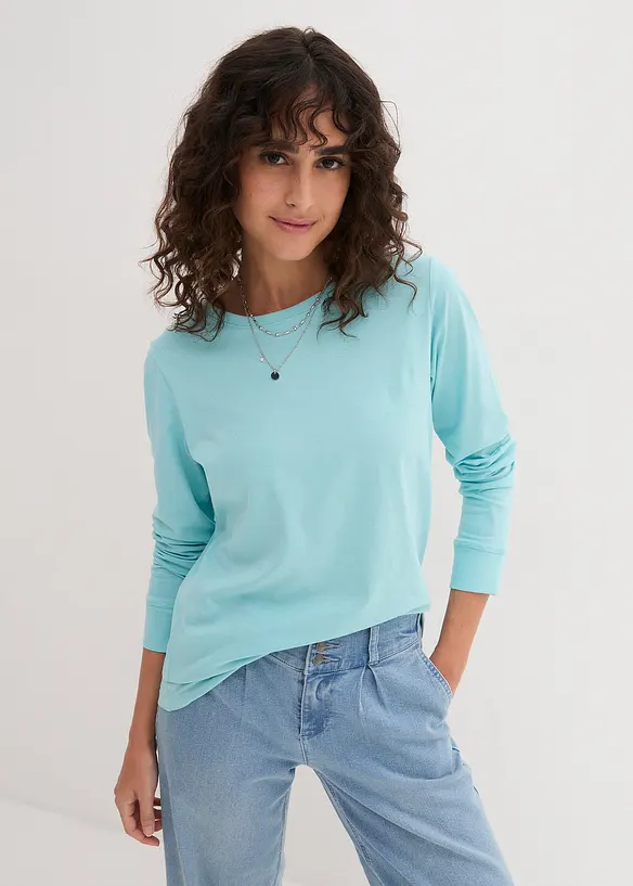 Lang, langermet topp med rund hals (5-pack), bonprix