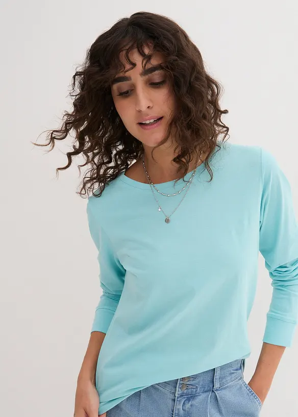 Lang, langermet topp med rund hals (5-pack), bonprix