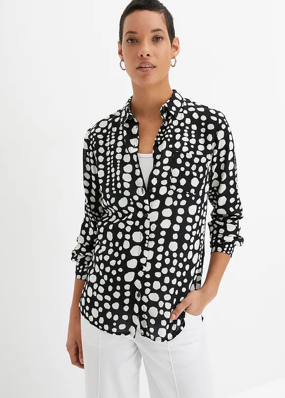 Lang bluse med print av lett viskose, bonprix