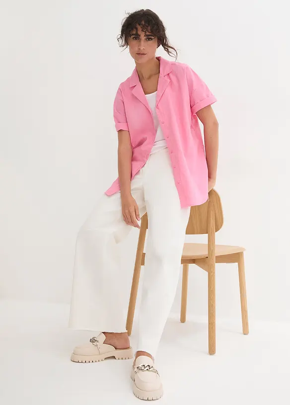 Ledig, oversized bluse i lett linmiks, bonprix