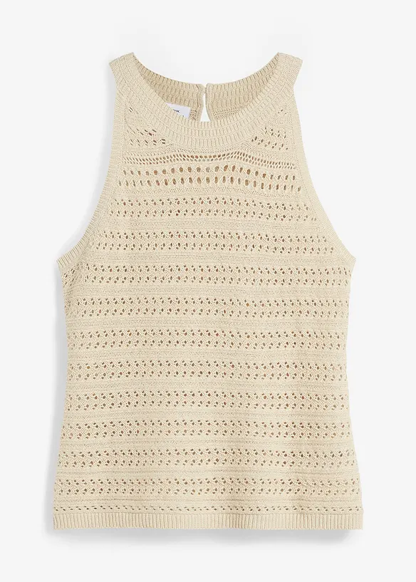 Strikket topp med hullmønster og lin, bonprix
