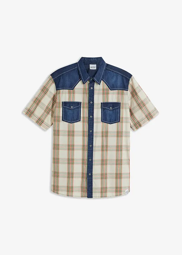 Kortermet skjorte med denim-besetning, bonprix