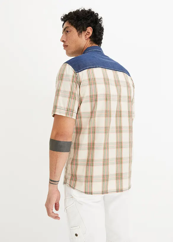 Kortermet skjorte med denim-besetning, bonprix