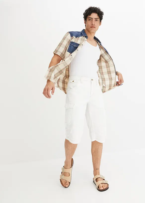 Kortermet skjorte med denim-besetning, bonprix