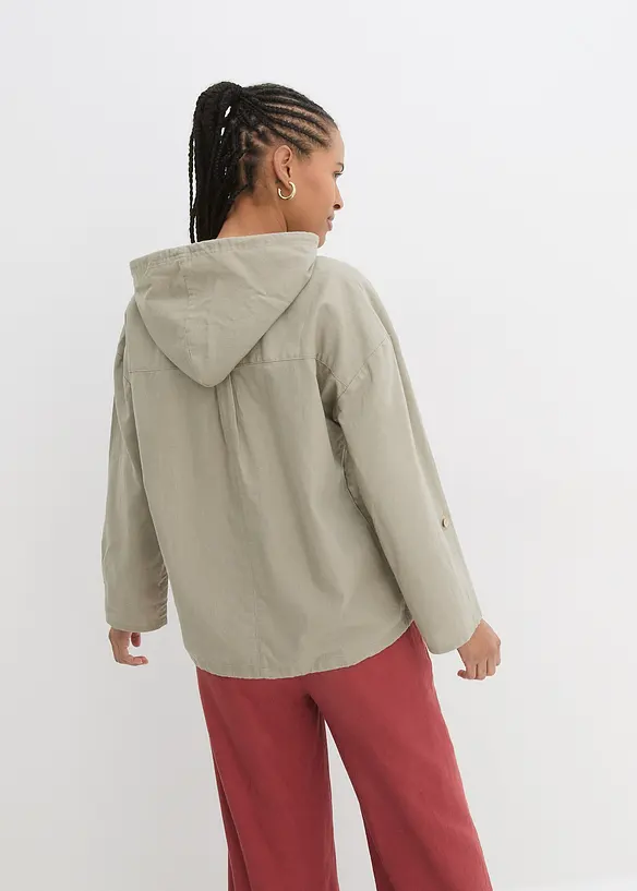 Slip on-bluse med hette i linmiks, bonprix