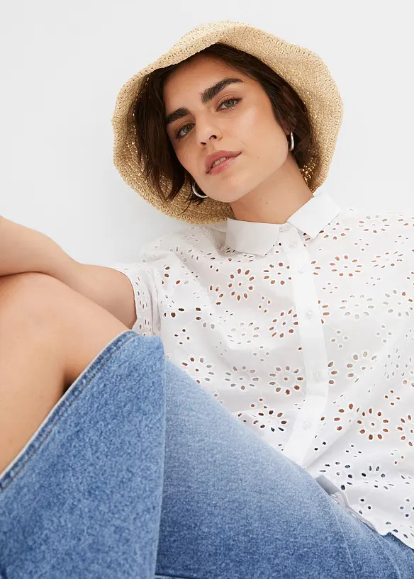 Kortermet bluse i 100% bomull, bonprix